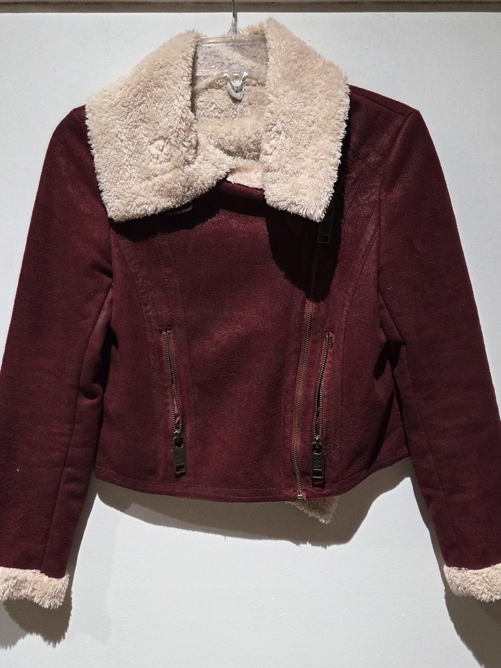 FARM Rio Burgundy Jacket with Cream Sherpa Collar